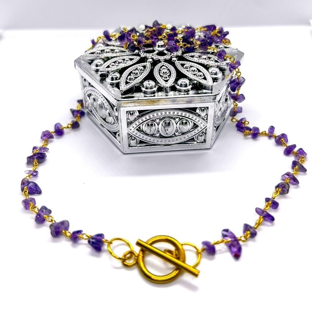 NWOT handmade, genuine, amethyst, necklace, Toggle clasp, Stainless S GP